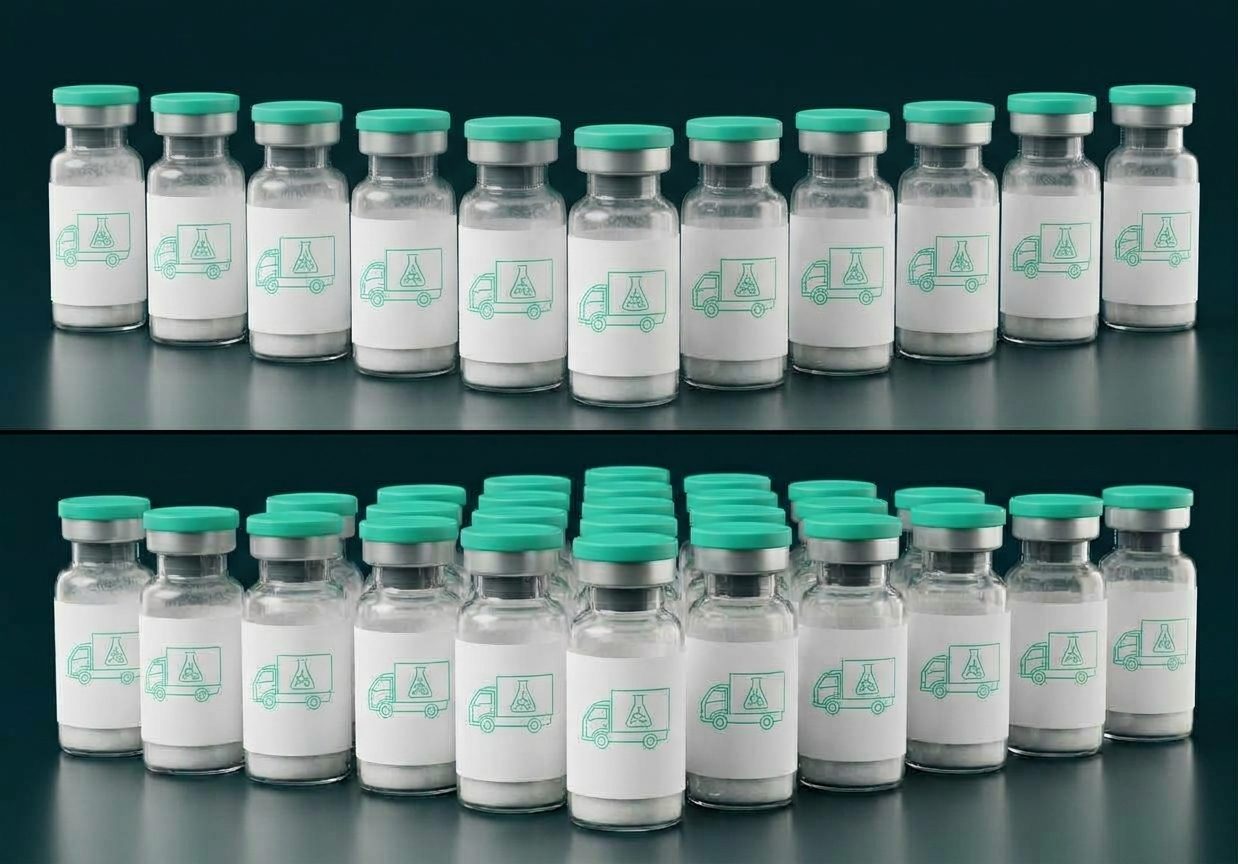 Sealed research vials with teal caps